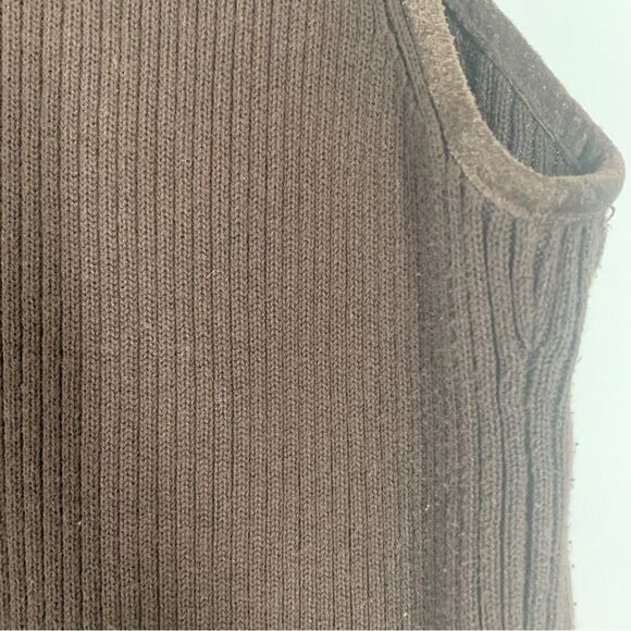 Chico’s Size L (Chicos 2) Brown Suede and Sweater Zip Front Vest - Picture 7 of 10